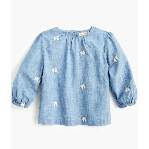 Crewcuts J.Crew Popover Unicorn Chambray 10 Kids Girls Denim Long Sleeve - Picture 1 of 4